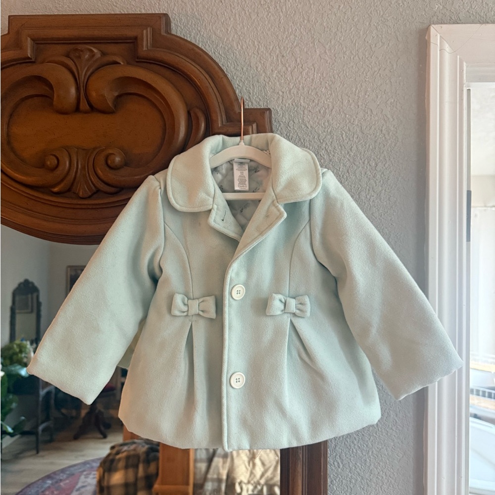 Little Me Soft Blue Pea Coat with Bows